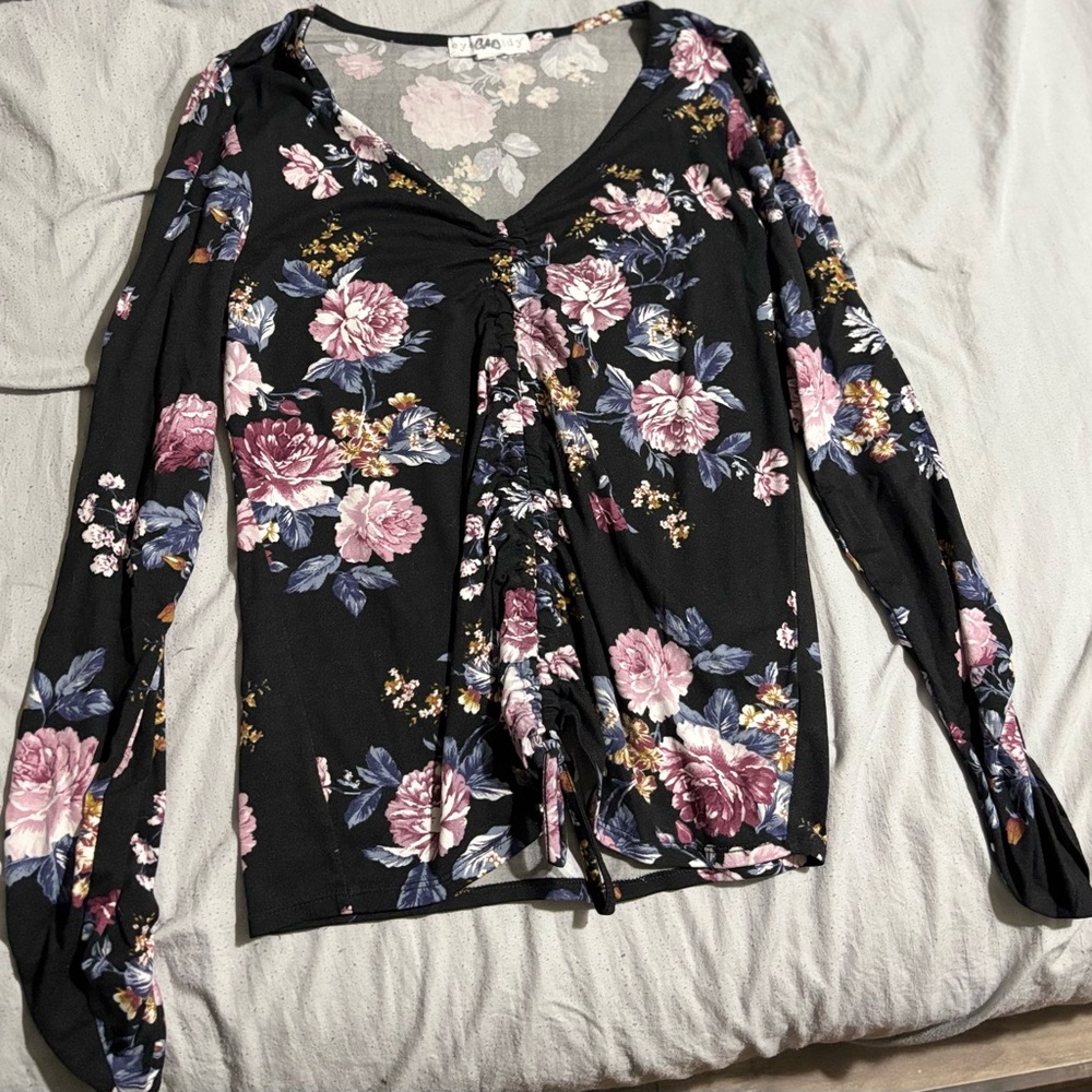 Eye candy  Floral Long Sleeve Top - Black and Pink
